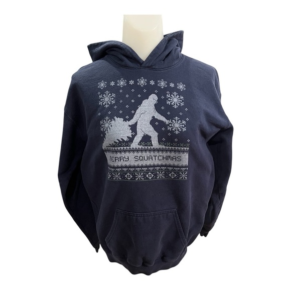 Fifth Sun Navy Merry Sqatchmas Big Foot Graphic Hoodie size S - Picture 2 of 5